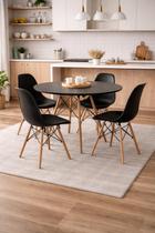 Conjunto Jantar Eames Eiffel: Mesa Redonda 90cm + 4 Cadeiras Pés Madeira Preta