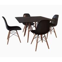 Conjunto Jantar Eames Tampo Quadrado Preto 90cm 4 Cadeiras Pretas