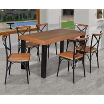 Conjunto Jantar Industrial Mesa Felícia 180X80 Com 6 Cadeiras Paris - Castanho - Marrom