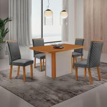 Conjunto Jantar Isadora 4 Lugares MDF Cadeiras Lira Linho Grafite 120CM Moderna