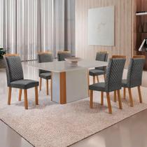 Conjunto Jantar Isadora 6 Lugares MDF Vidro Serigrafado Cadeiras Linho Off White 180CM Moderna Conjunto Jantar Isadora 6 Lugares MDF Vidro Serigrafado Cadeiras Linho Off White 180CM Moderna