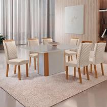Conjunto Jantar Isadora 6 Lugares MDF Vidro Serigrafado Off White 180CM Moderna