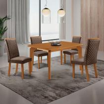 Conjunto Jantar Liz 4 Lugares MDF Cadeiras Lira Veludo Capuccino 120CM Moderna