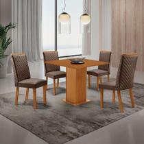 Conjunto Jantar Loren 4 Lugares MDF Cadeiras Lira Veludo Marrom 90CM Moderna