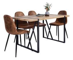 Conjunto Jantar Mesa + 4 Cadeiras Madeira E Aço - Houston - Just Home Collection