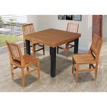 Conjunto Jantar Mesa Catarina Vintage 80cm com 4 Cadeiras Confort Ripada Madeira Maciça Castanho