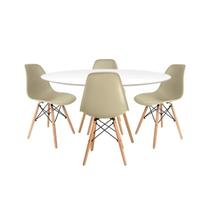 Conjunto Jantar Mesa Eames Redonda Branca 110cm e 4 Cadeiras Nude Design Clássico para Sala de Jantar, Eventos e Escritórios