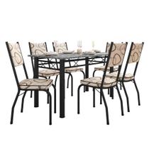 Conjunto Jantar Mesa Granito 1,40m 6 Cadeiras Preto-Cedro