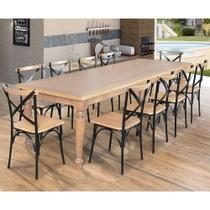 Conjunto Jantar Mesa Leonora 240X100 Com 10 Cadeiras Paris Base Alumínio - Natural - Marrom Conjunto Jantar Mesa Leonora 240X100 Com 10 Cadeiras Paris Base Alumínio - Natural - Marrom