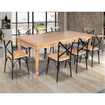 Conjunto Jantar Mesa Leonora Madeira Maciça 240x100 com 8 Cadeiras Paris Base Alumínio - Natural