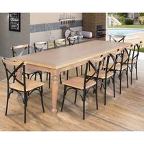 Conjunto Jantar Mesa Leonora Madeira Maciça 294x100 com 10 Cadeiras Paris Base Alumínio - Natural