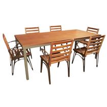 Conjunto Jantar Mesa Retangular Tampo de Madeira 6 Cadeiras Horizonte