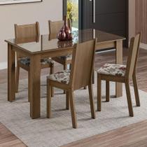 Conjunto Jantar Mesa Vidro 4 Cadeiras Rústico/Hibiscos Conjunto Jantar Mesa Vidro 4 Cadeiras Rústico/Hibiscos