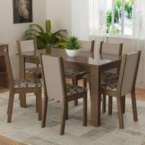 Conjunto Jantar Mesa Vidro 6 Cadeiras Rústico-Crema-Bege Conjunto Jantar Mesa Vidro 6 Cadeiras Rústico-Crema-Bege