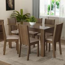 Conjunto Jantar Mesa Vidro 6 Cadeiras Rústico-Sintético Bege Conjunto Jantar Mesa Vidro 6 Cadeiras Rústico-Sintético Bege