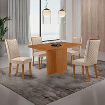 Conjunto Jantar Olimpia 4 Lugares MDF Cadeiras Lira Veludo Creme 120CM Moderna