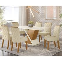 Conjunto Jantar Tampo Mdf Canto Reto Com Vidro 160 Cm 06 Cadeiras Indy Henn Nature Off White Linho Conjunto Jantar Tampo Mdf Canto Reto Com Vidro 160 Cm 06 Cadeiras Indy Henn Nature Off White Linho