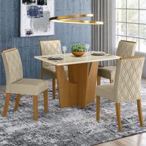 Conjunto Jantar Tampo Mdf Canto Reto Vidro 120 Cm 04 Cadeiras Andressa Henn Nature Off White Linho