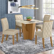 Conjunto Jantar Tampo Mdf Canto Reto Vidro 90 Cm 04 Cadeiras Andressa Henn Nature Off White Linho