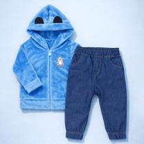 Conjunto Jaqueta Bebê Menino Fleece Macio com Capuz e Calça Style Conjunto Jaqueta Bebê Menino Fleece Macio com Capuz e Calça Style