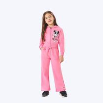 Conjunto Jaqueta Com Capuz Panda E Calça Wide Leg Infantil Menina Mundo Cinti 12383 Rosa