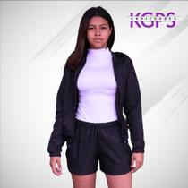 Conjunto Jaqueta Corta Vento e Short Curto Tecido Tactel - Preto