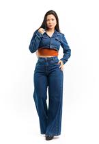 Conjunto Jaqueta Curta e Calça Wide Leg Pantalona Jeans