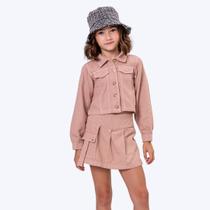 Conjunto Jaqueta E Shorts-Saia Sarja Infantil Menina Vigat 7016 Bege
