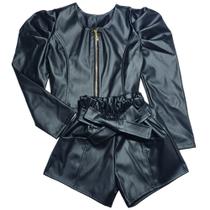 Conjunto Jaqueta Short Couro Menina Infantil Mini Diva Moda