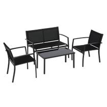 Conjunto Jardim 4 Peças com Mesa de Vidro Preta EvoGarden