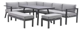 Conjunto Jardim Aluminio Cinza 10 Pecas Sofa Banco Mesa