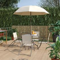 Conjunto Jardim Bege Aco 6 Pecas Mesa Cadeiras Ombrelone