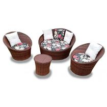 Conjunto Jardim Chaise Orbit em Fibra Sintética - 1 Chaise 2 Poltronas e Mesa Centro Tecido Bahama Preto