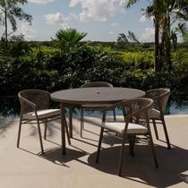 Conjunto Jardim e Varanda 1 Mesa Redonda 130cm 4 Cadeiras com Braços Refúgio Cabecasa Madeiramadeira