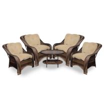 Conjunto Jardim Melo Fibra Sintética com 4 Poltronas e Mesa Centro - Tecido Duna Deserto