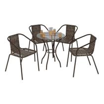 Conjunto Jardim Mesa Vidro 60cm 4Cadeiras Junco Cr8008 Café