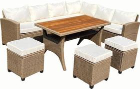 Conjunto Jardim Rattan Alto Padrao 6 Pecas Sofa, Banco, Mesa
