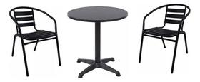 Conjunto Jardim Varanda Aluminio Black Mesa + 2 Cadeiras