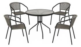 Conjunto Jardim Varanda Mesa 80cm 4 Cadeiras Aco Rattan Oslo Cinza Conjunto Jardim Varanda Mesa 80cm 4 Cadeiras Aco Rattan Oslo Cinza