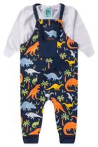 Conjunto Jardineira Bebê Moletom Menino - Dinos - Azul Marinho