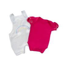 Conjunto Jardineira Curta com Body Manga Bufante Arco Íris 02 Peças