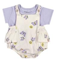 Conjunto Jardineira e Blusa Bebê Menina Borboletas em Cotton Crepe Infantil - Mundi Brandili