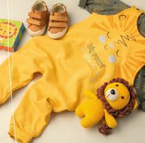 conjunto jardineira e blusa infantil menino p amarelo kamylus