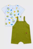 Conjunto Jardineira Em Moletinho Flamê e Camiseta Rei RexC Cor:VerdeTamanho:GG