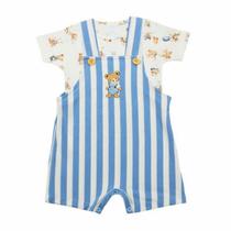 Conjunto Jardineira Listras curta /Camiseta Manga Curta ursinhos -Mini Bear