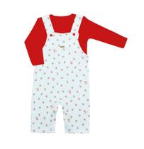 Conjunto Jardineira Longa com Camiseta Sued - Cereja - Mini Bear