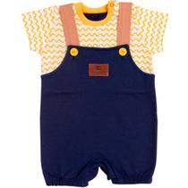 Conjunto Jardineira para Bebê com Camiseta Amarela Ondinhas