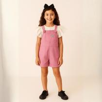 Conjunto Jardineira Sarja Premium e Blusa Manga Flare Rose