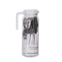 Conjunto Jarra 1 Litro Vidro com Talheres Inox Branco 25 Peças Conjunto Jarra 1 Litro Vidro com Talheres Inox Branco 25 Peças