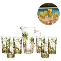 Conjunto Jarra 1,2 Litros Com 6 Copos 330ml Cristal Palm Tree Handpaint Wolff Conjunto Jarra 1,2 Litros Com 6 Copos 330ml Cristal Palm Tree Handpaint Wolff